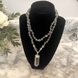 Natural Clear, Quartz, Crystal Necklace, And Tumbled Stones 18”￼
